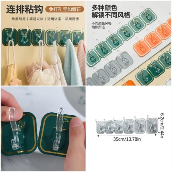 Modern Design Self-adhesive 6 Hook Stripe (Random Colours)
