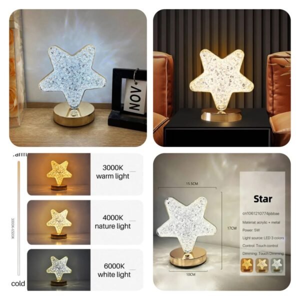 Rechargeable Star Table Lamp (Box Packing – 3 Shades)