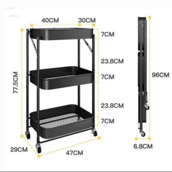 3 Tier Fully Metal Fold Away Trolley Imported Made in China 🇨🇳
