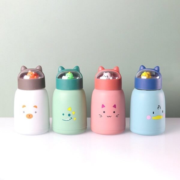 Cute Cat Shape Insulated Glass Water Bottle with plastic cover, leak proof hand carry best for kids
