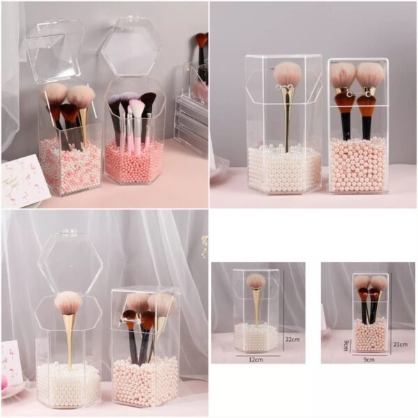 Acrylic Pearl Brush Holder (Foam Packing) With Pearls Both Shapes Available