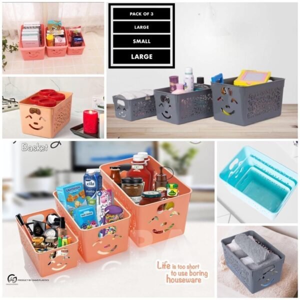 Pack of 3 Smiley Basket With lid