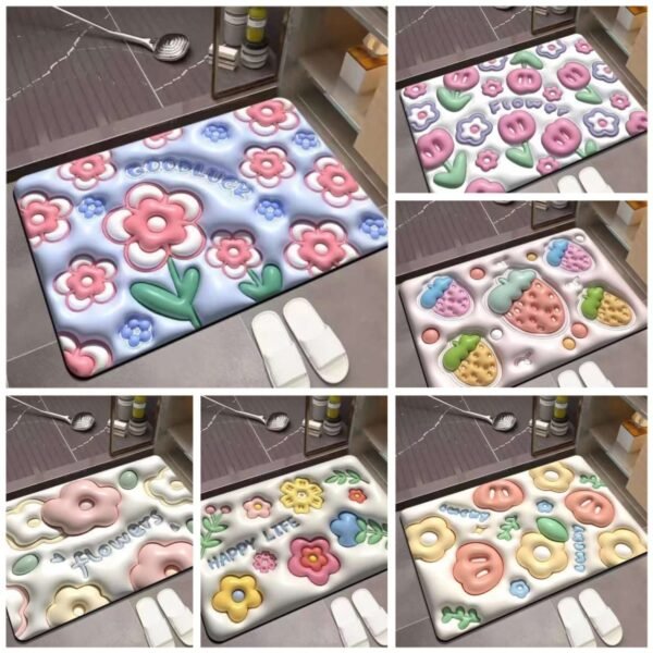 3D Printing Soft Mat Cut Flower Design Anti Slip Mat Water Absorb