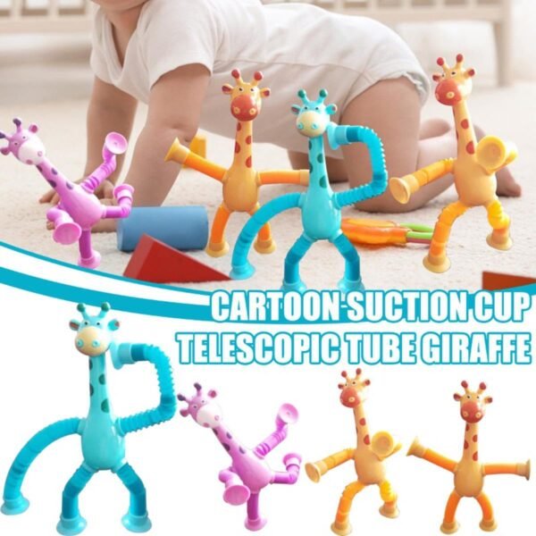 1pcs Telescopic Suction Cup Giraffe Toy Pop Tubes Sensory Toys For Toddlers Fidget Toys For Anxiety Add Adhd Autism Funny For Kids Boys Girls – Multicolor