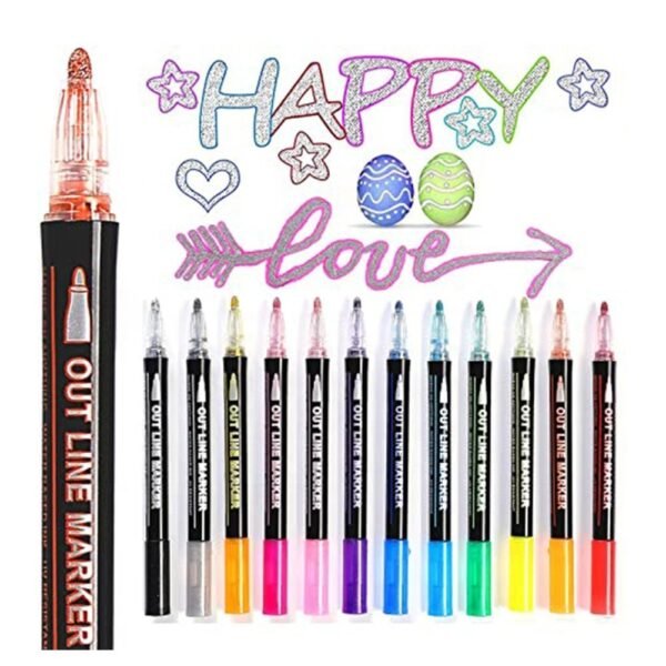 12 pcs Metallic Color Glitter Gel Pen Markers