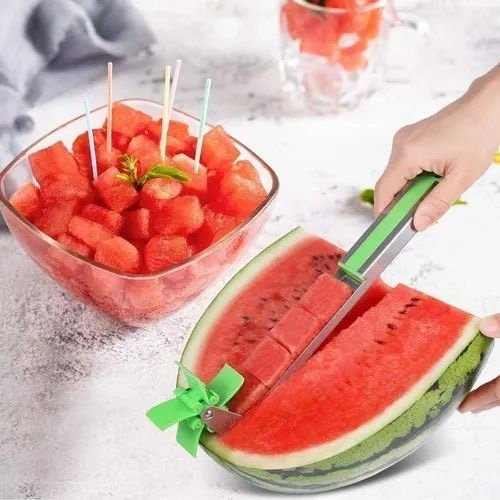 Multi Color Stainless Steel Watermelon Cutter Fruit Green Slicer, For Kitchen