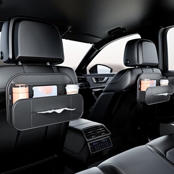 Leather Car Backseat Organizer With Tissue Bag Holder