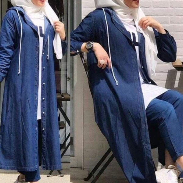 Vintage Premium Pure Denim Long Jacket Style Coat For WomenSize:Height = 41Chest = 24Shoulder = 17