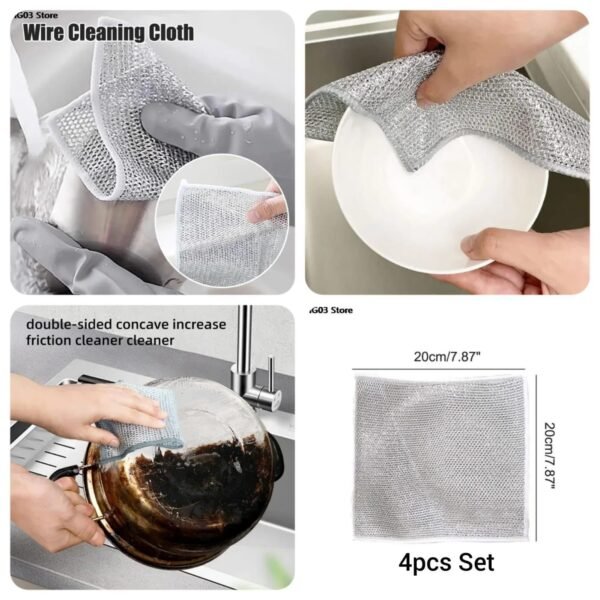Dish cloth silver wire cleaning wash towel Pack Of 4