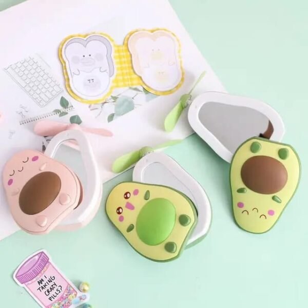 New Avocado Small USB Rechargeable Fan + LED Light + Makeup Mirror Each