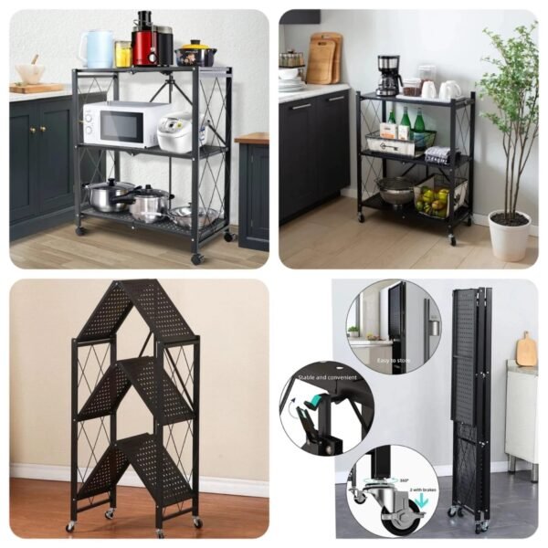 Metal 3 Layer Foldable Kitchen Trolley  (Box Packing)