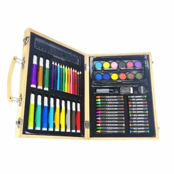 68Pcs Wooden Art Box Colored Pencil Set Watercolor Brush Drawing Paint Stationary Set