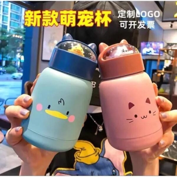 Cute Cat Shape Insulated Glass Water Bottle with plastic cover, leak proof hand carry best for kids