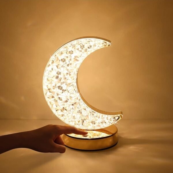 Crystal Moon Table Lamp, Touch Nightstand Lamp For Bedroom