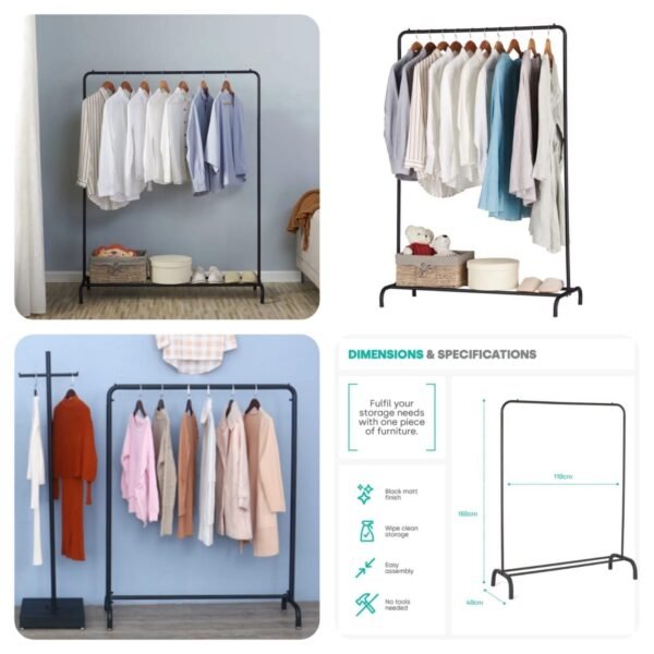 Heavy Duty Garment Racks Indoor Bedroom Clothing Hanger With Wheel Size147 x110 x 41CM